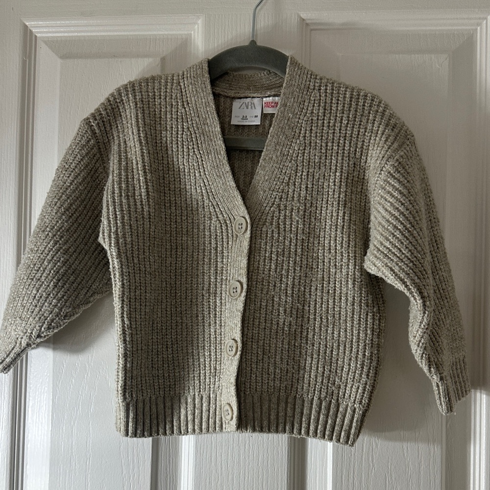 Zara Taupe Ribbed V-Neck Button Cardigan